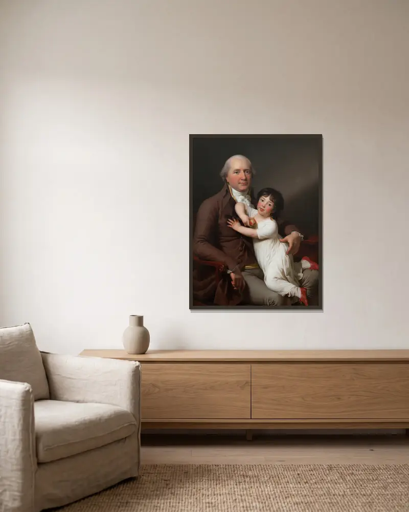 Peter Tutein with his Youngest Son Louis Alexander av Jens Juel inramad på en vägg