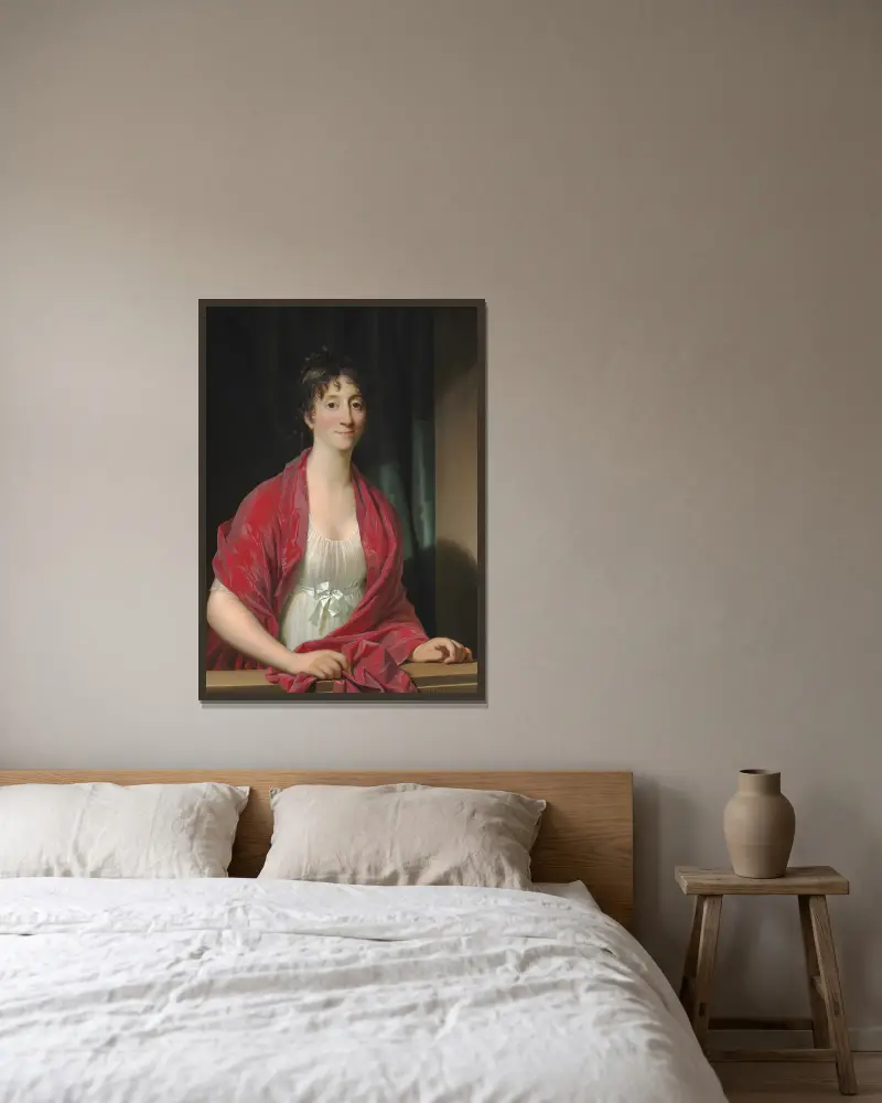 Portræt af Dorothea Elisabeth Hyllested av Jens Juel inramad på en vägg