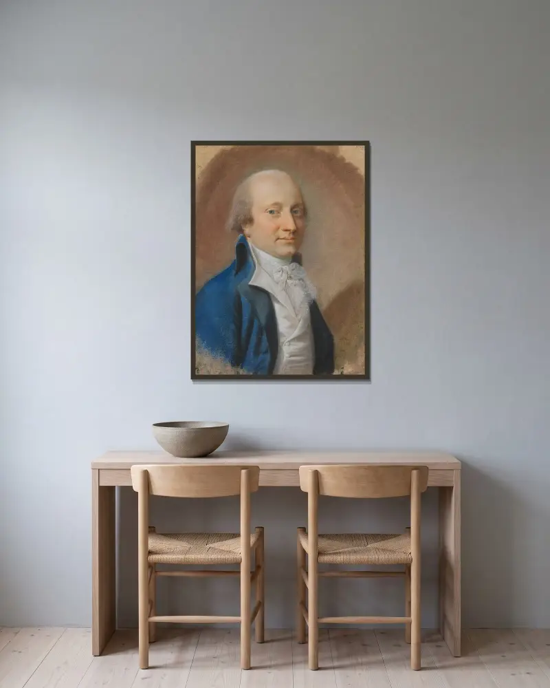 Porträtt av en herre, förmodligen en Blücher av Jens Juel inramad på en vägg