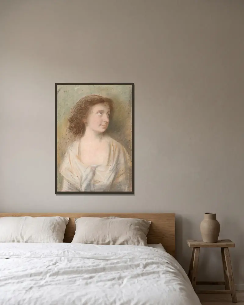 Porträtt av Maria Magdalene Becker av Jens Juel inramad på en vägg