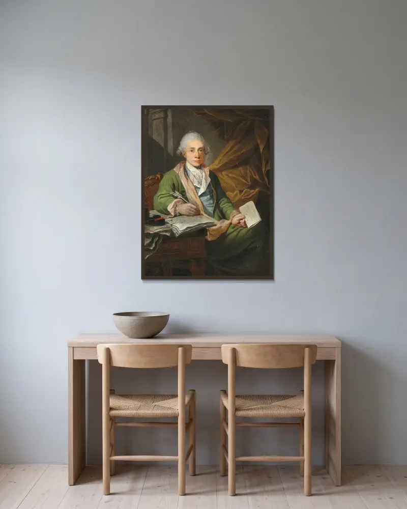 Portret kasjera celnego w Kerteminde, Bartholomæus Hansteen, Jens Juel w ramie na ścianie