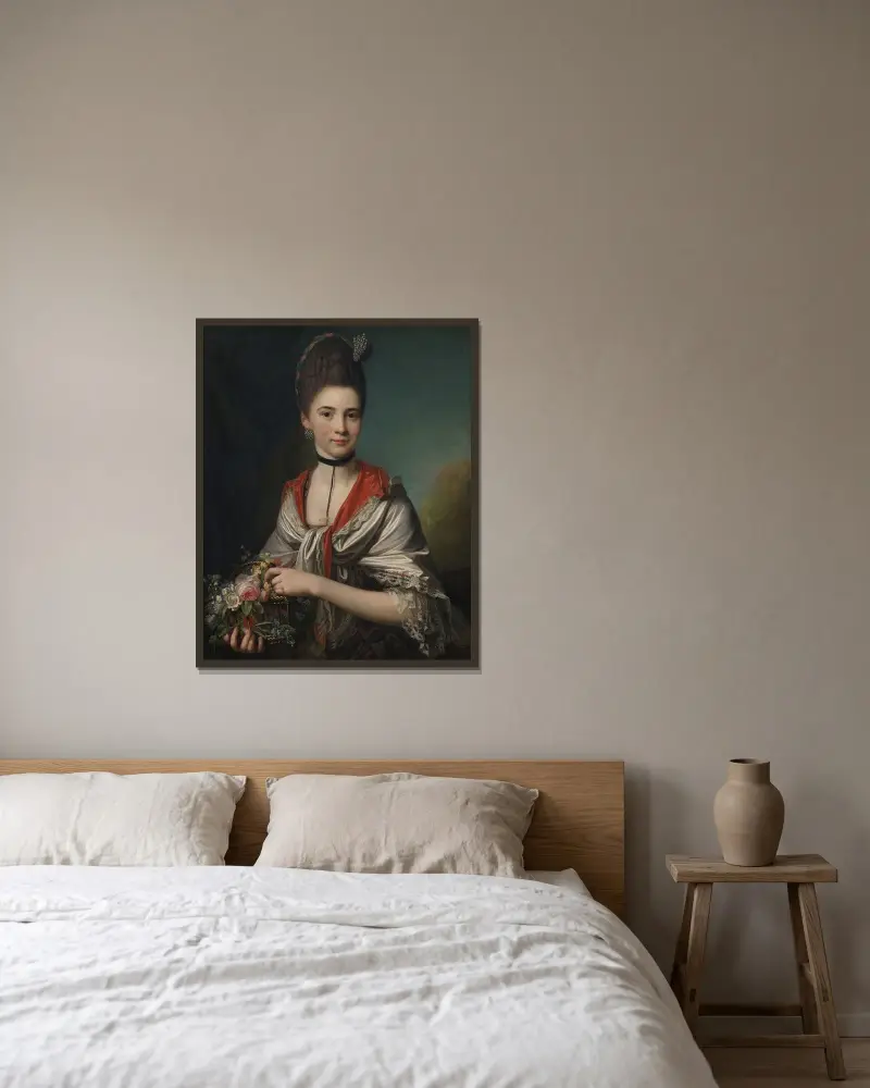 Porträtt av Anna Elisabeth Battier, född Storp av Jens Juel inramad på en vägg