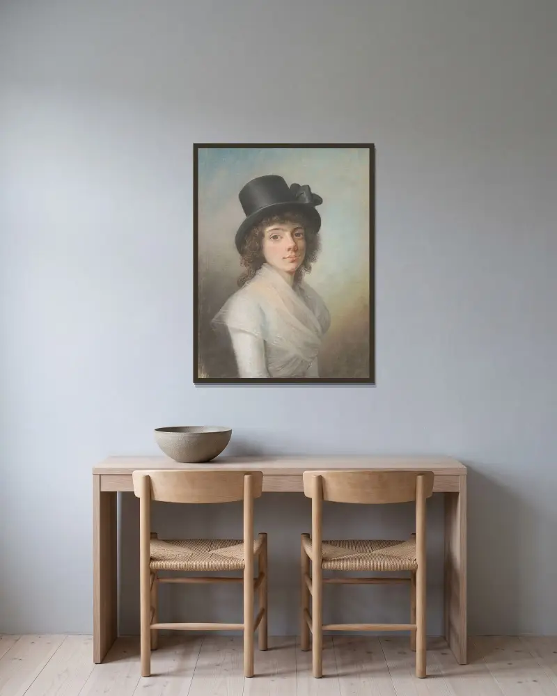 Porträtt av Petronella Cornelia Rømeling av Jens Juel inramad på en vägg
