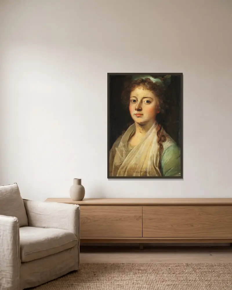 Portrait of Queen Marie Sophie Frederikke av Jens Juel inramad på en vägg