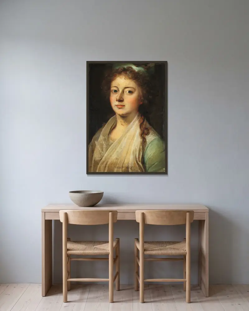 Portrait of Queen Marie Sophie Frederikke av Jens Juel inramad på en vägg