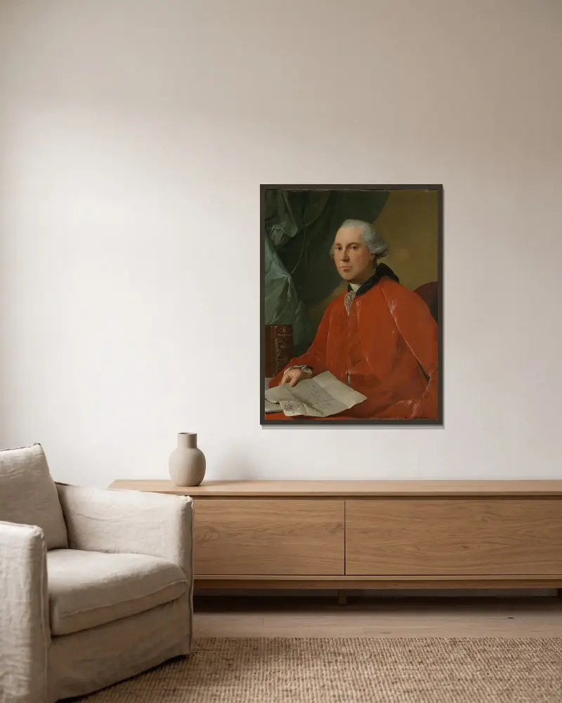Portrett av Lauritz Christian Steen av Jens Juel inramad på en vägg