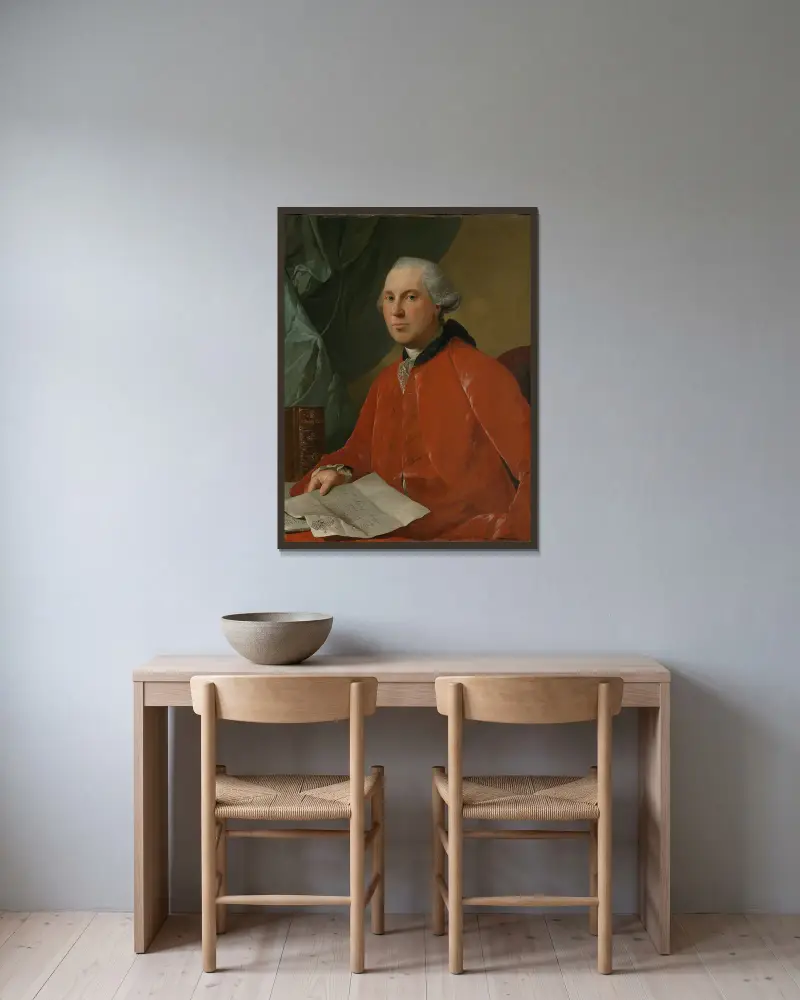 Portrett av Lauritz Christian Steen av Jens Juel inramad på en vägg