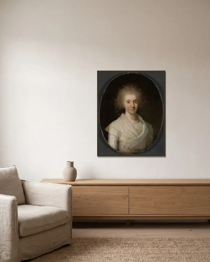 Porträtt av Maren Juel av Jens Juel inramad på en vägg