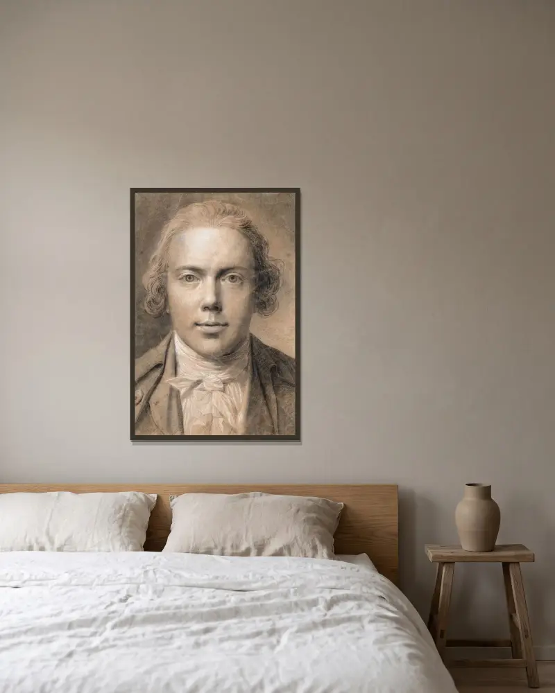 Självporträtt, bröstbild en face av Jens Juel inramad på en vägg