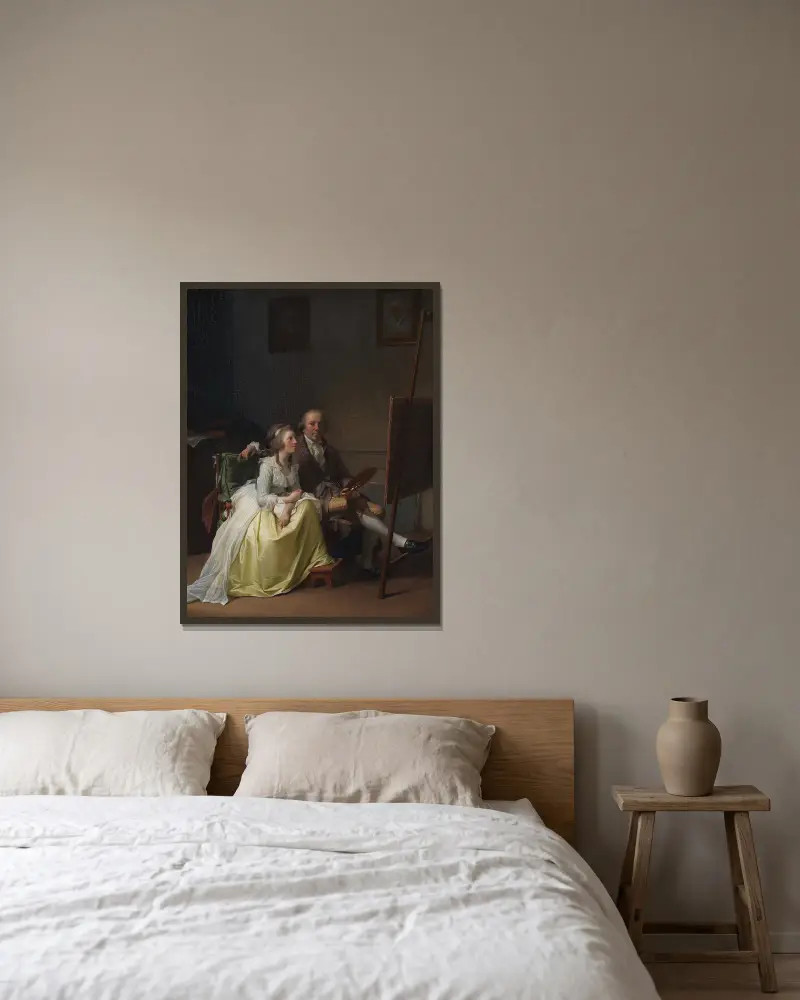 The Artist and his Wife Rosine, née Dørschel av Jens Juel inramad på en vägg
