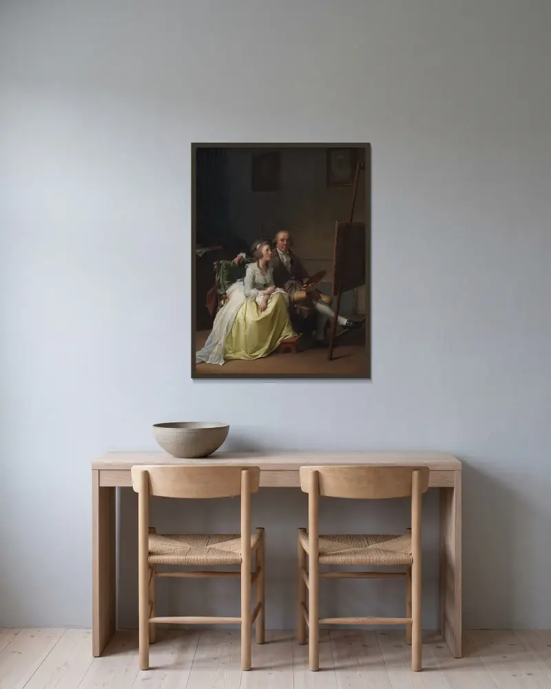 The Artist and his Wife Rosine, née Dørschel av Jens Juel inramad på en vägg