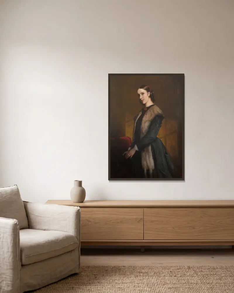 Die Schriftstellerin Emma Kraft von Elisabeth Jerichau Baumann gerahmt an einer Wand
