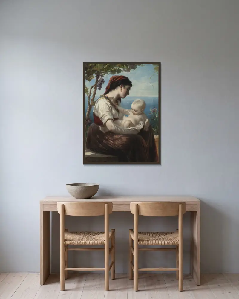 Young Mother and her Child av Elisabeth Jerichau Baumann inramad på en vägg