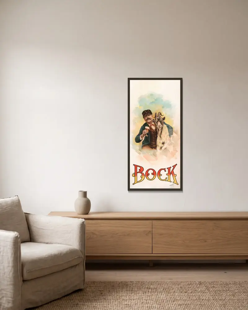 Bock [öl] av Henry Jerome Schile inramad på en vägg
