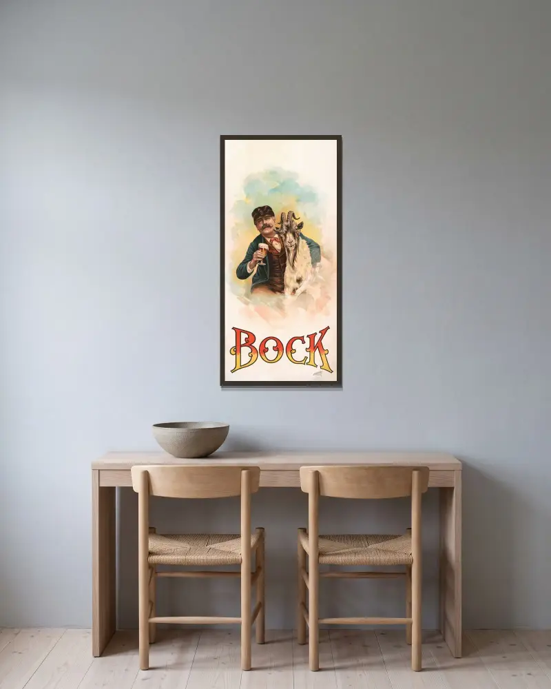 Bock [öl] av Henry Jerome Schile inramad på en vägg