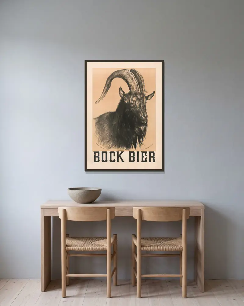 Bock Beer, mountain bock, Henry Jerome Schile v rámu na stěně