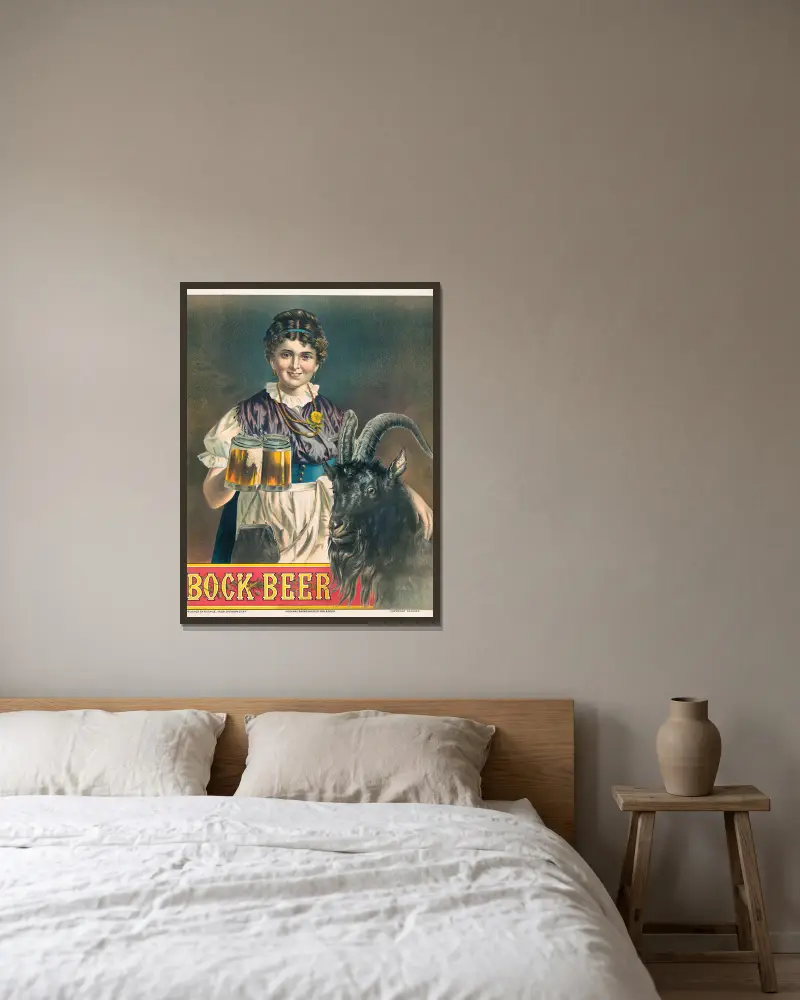 Bock Beer, original Bavarian beer girl & bock av Henry Jerome Schile inramad på en vägg