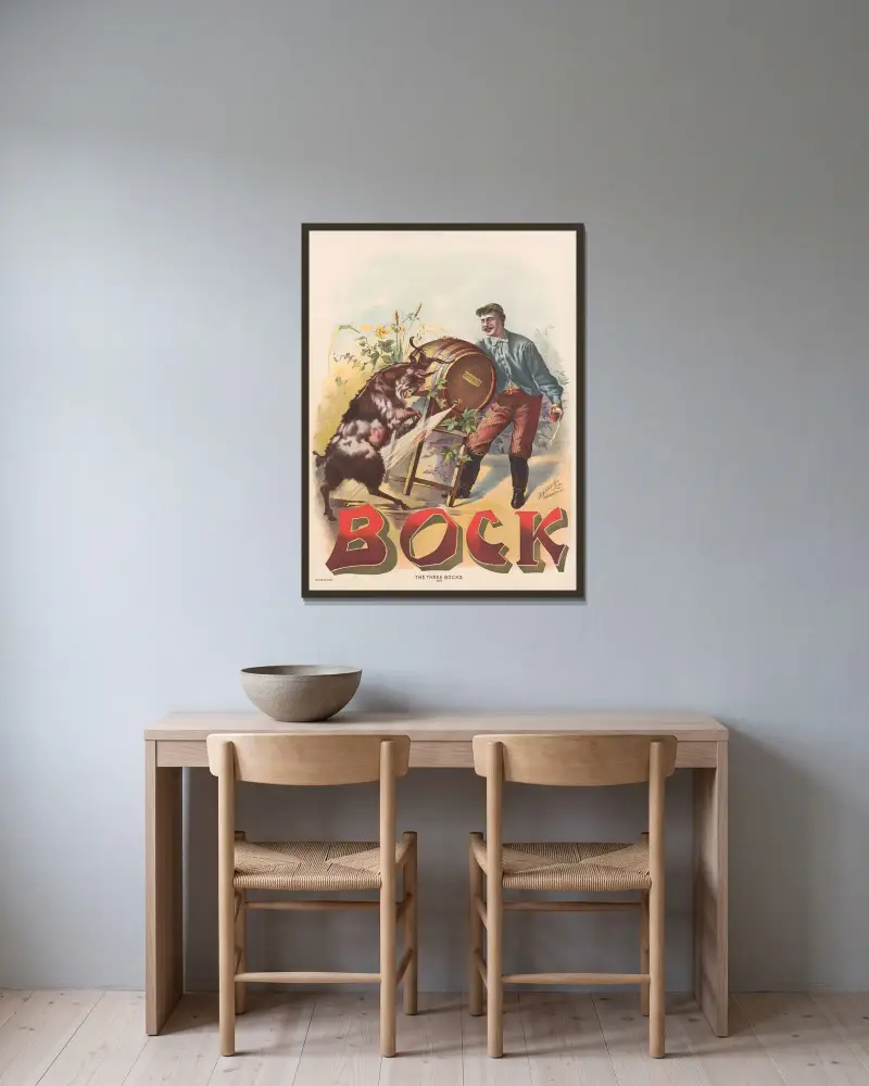 Bock, de tre bockarna av Henry Jerome Schile inramad på en vägg