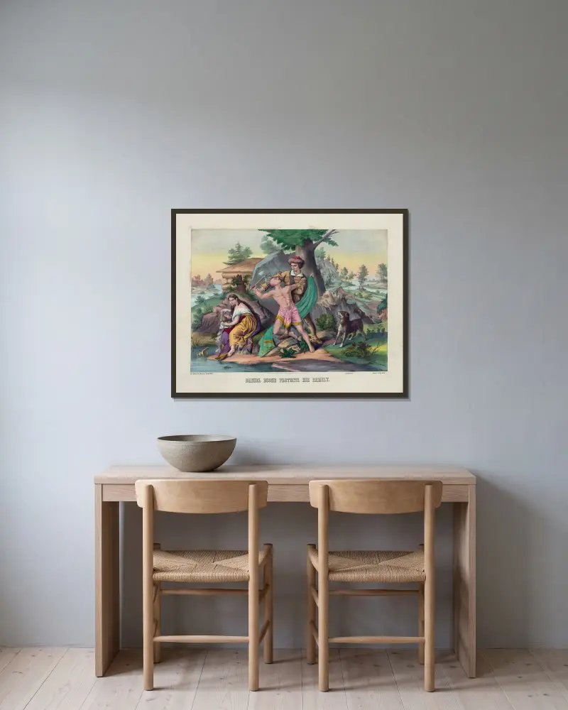 Daniel Boone skyddar sin familj av Henry Jerome Schile inramad på en vägg