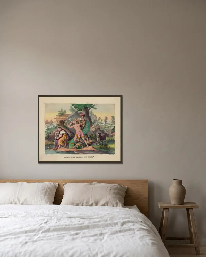 Daniel Boone skyddar sin familj av Henry Jerome Schile inramad på en vägg