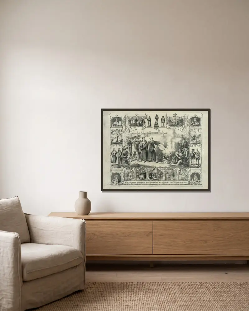 Martin Luthers Leben und die Helden der Reformation von Henry Jerome Schile gerahmt an einer Wand