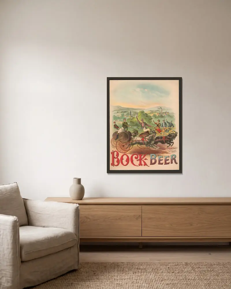 Race Bock 208, Bock Beer av Henry Jerome Schile inramad på en vägg
