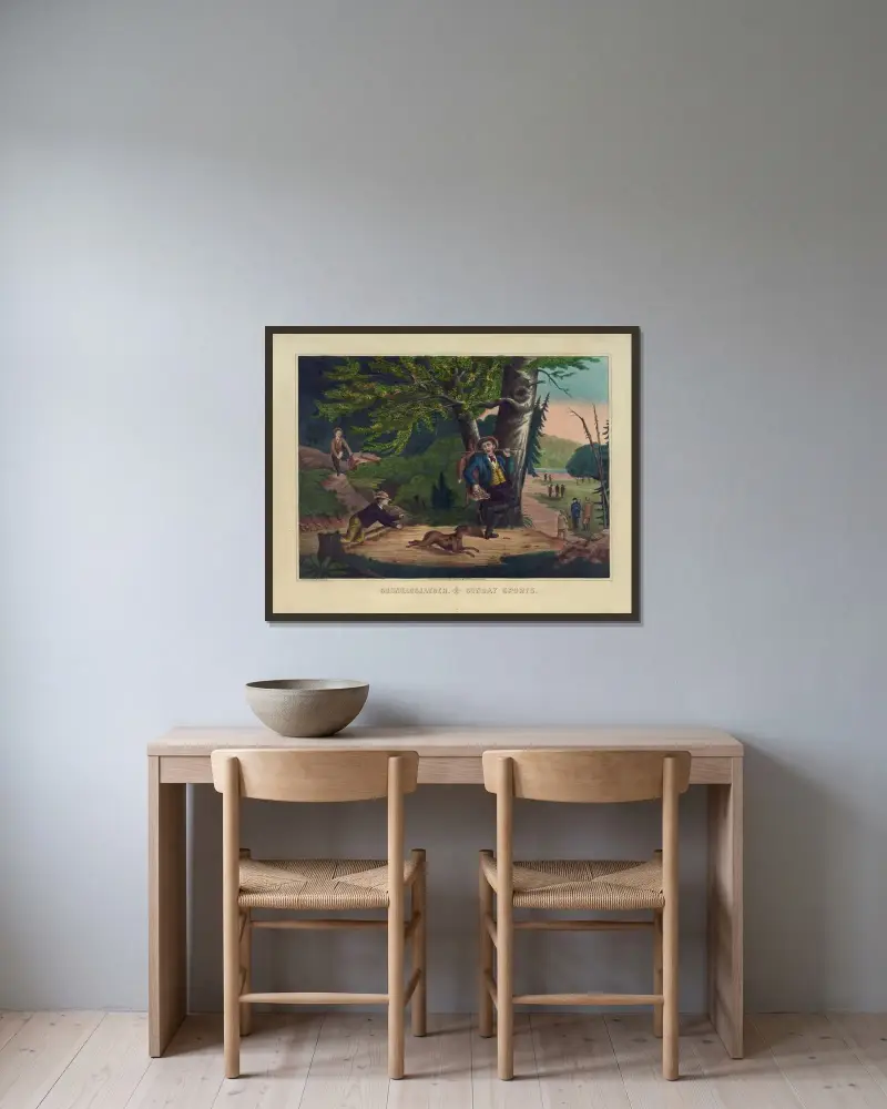 Sonntagsjaeger. Sunday sports av Henry Jerome Schile inramad på en vägg
