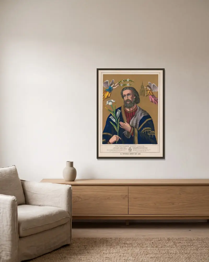 The patriarch Sanct Joseph our all holy patron saint of the Roman Catholic church av Henry Jerome Schile inramad på en vägg