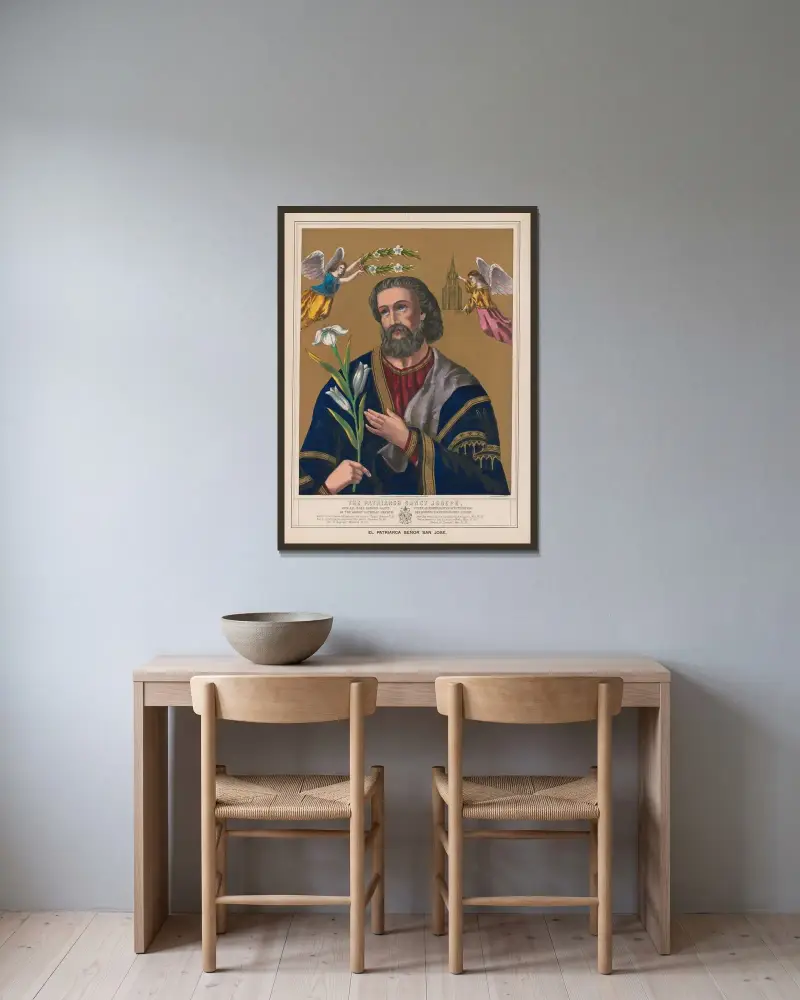 The patriarch Sanct Joseph our all holy patron saint of the Roman Catholic church av Henry Jerome Schile inramad på en vägg