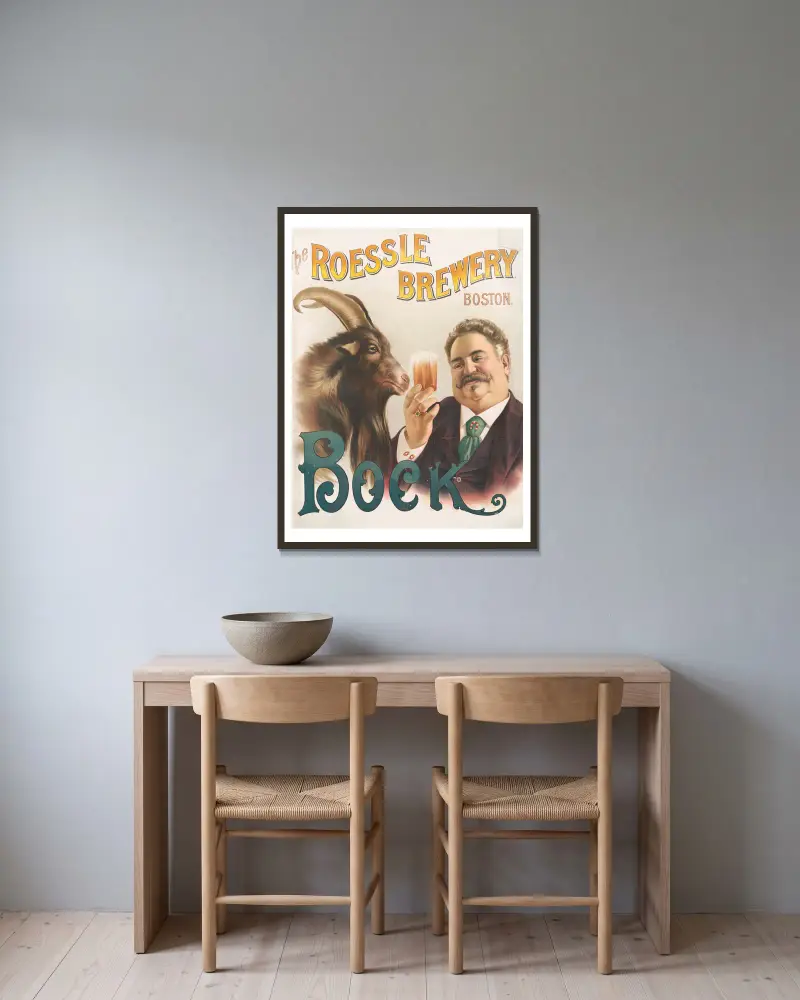 The Roessle Brewery Boston, Bock [sporting bock] av Henry Jerome Schile inramad på en vägg
