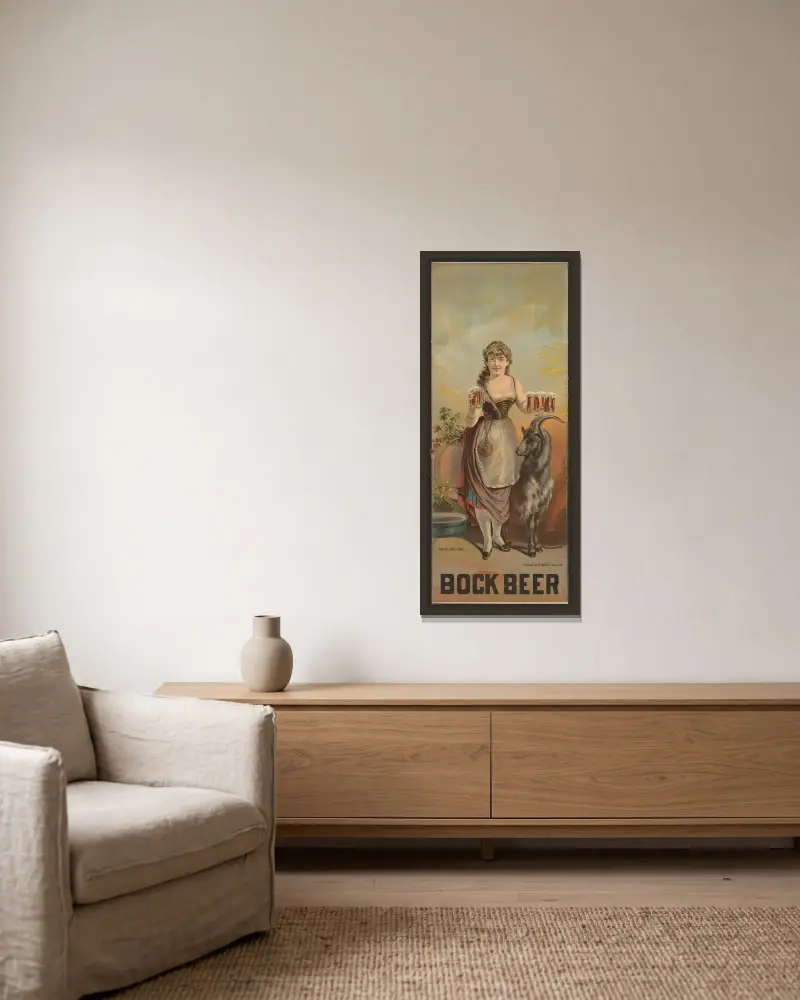 Village beer girl, bock beer av Henry Jerome Schile inramad på en vägg