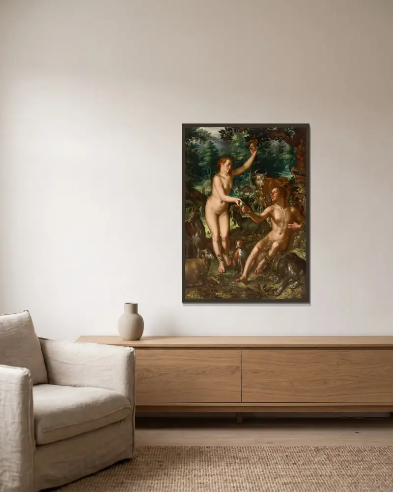 Adam and Eve – nr 2 av Joachim Wtewael inramad på en vägg