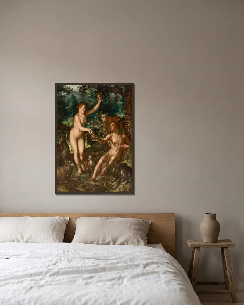 Adam and Eve – nr 2 av Joachim Wtewael inramad på en vägg