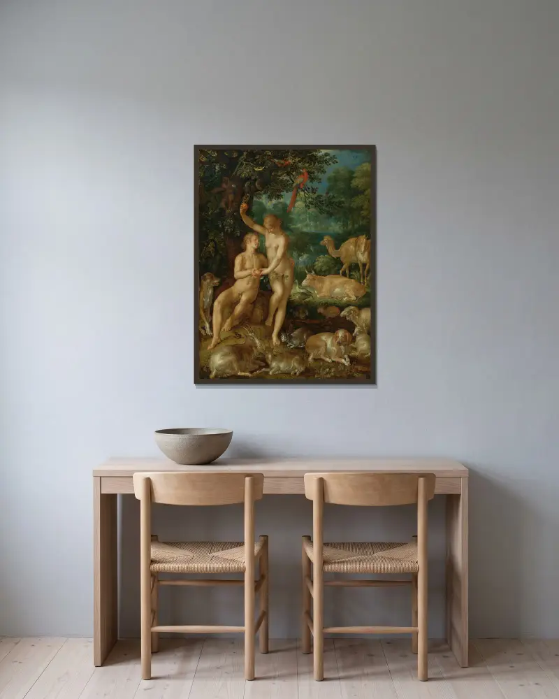 Adam And Eve – nr 1 av Joachim Wtewael inramad på en vägg
