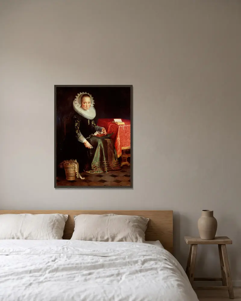 Portrait Of Eva Wtewael av Joachim Wtewael inramad på en vägg