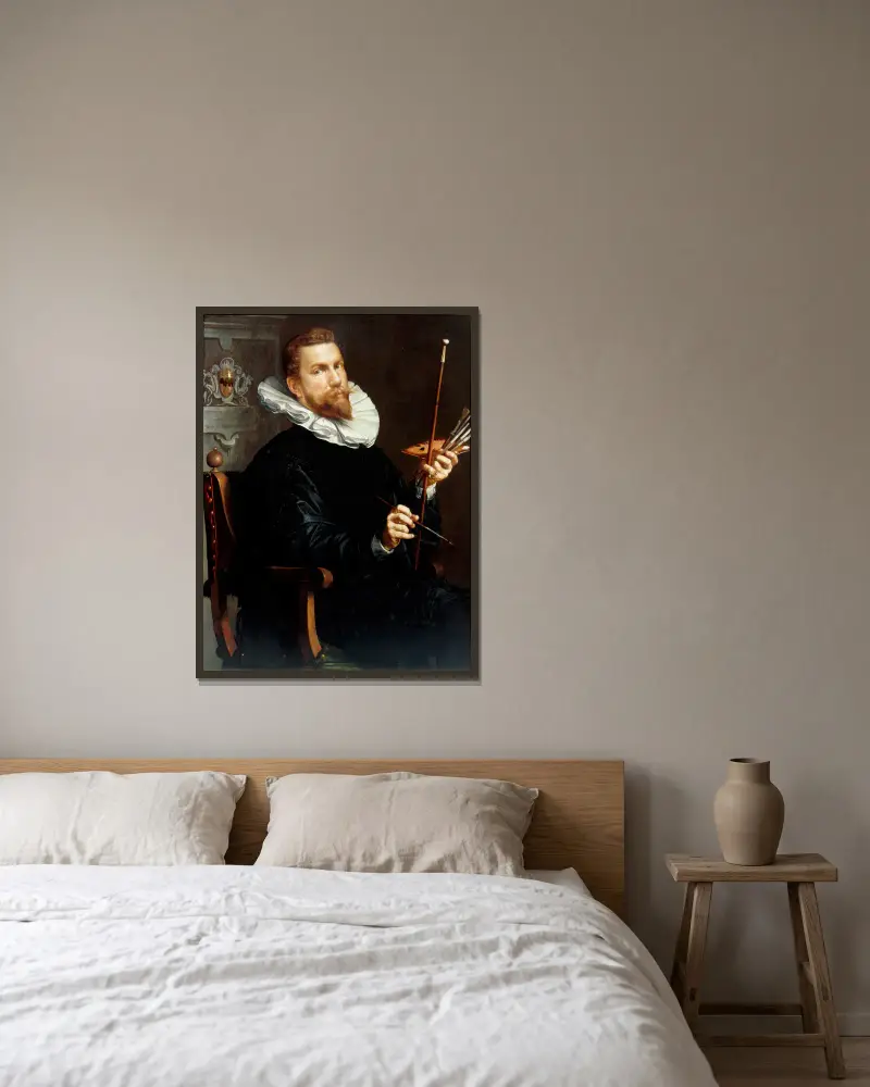 Selbstporträt von Joachim Wtewael gerahmt an einer Wand