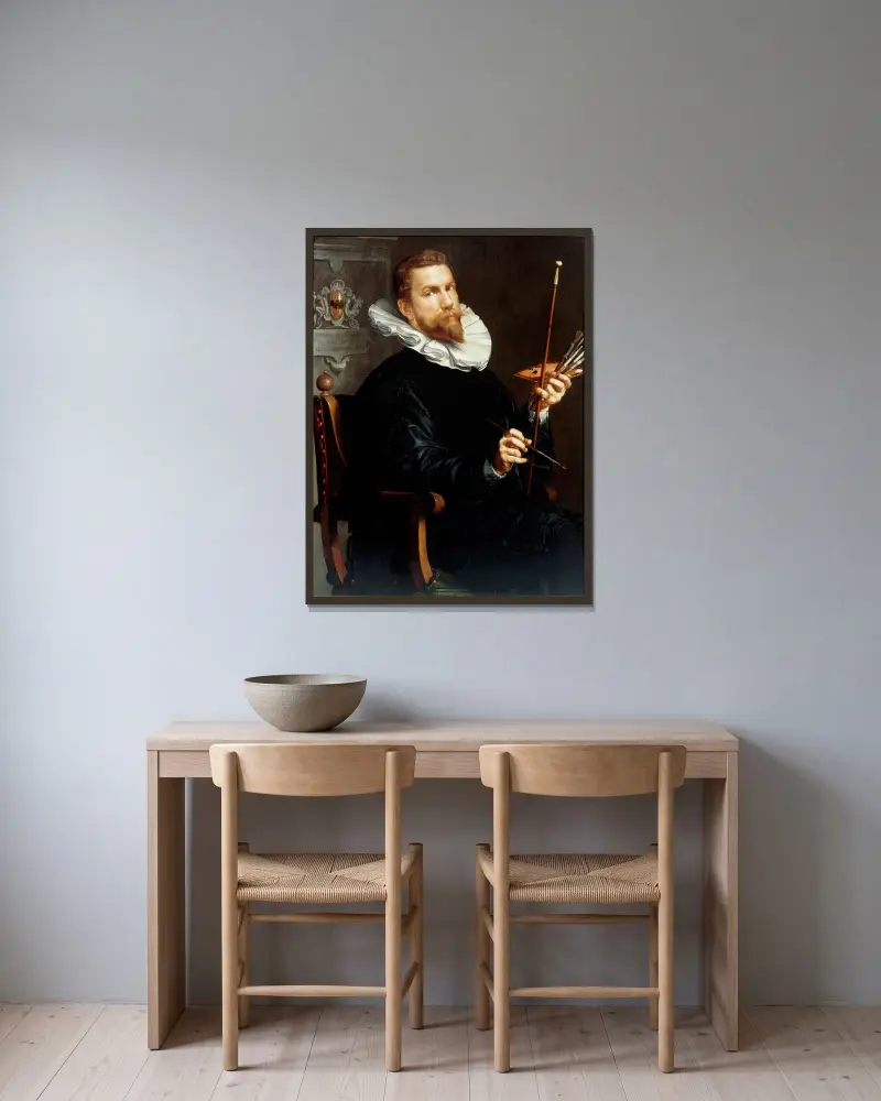 Selbstporträt von Joachim Wtewael gerahmt an einer Wand