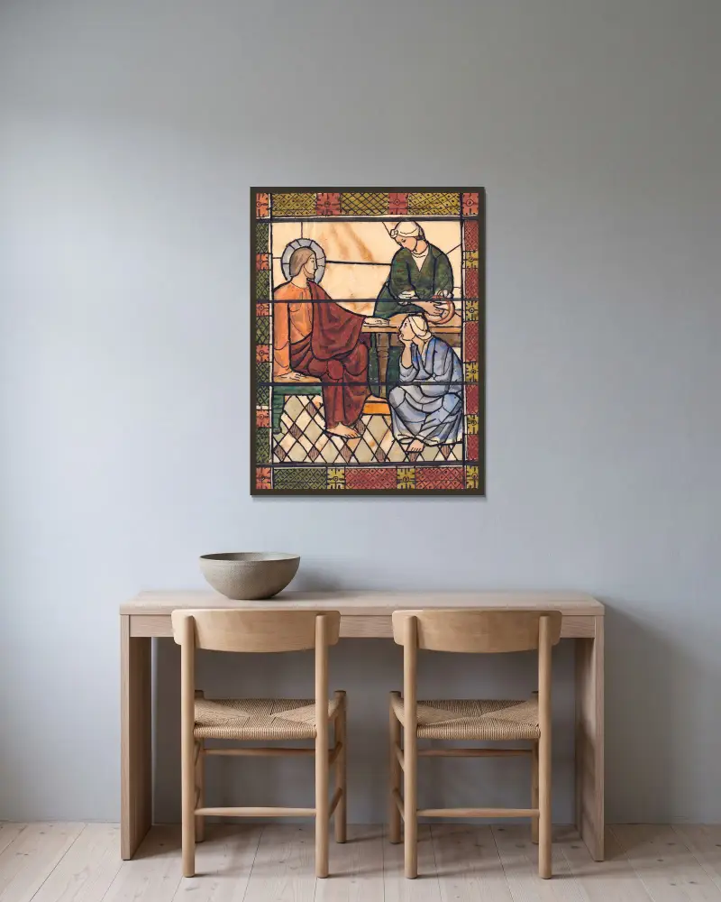 Kristus i Bethania av Joakim Skovgaard inramad på en vägg