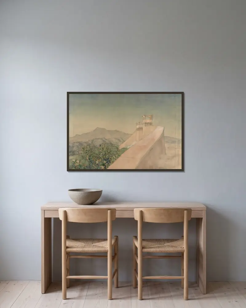 Die Paradiesmauer von Joakim Skovgaard gerahmt an einer Wand