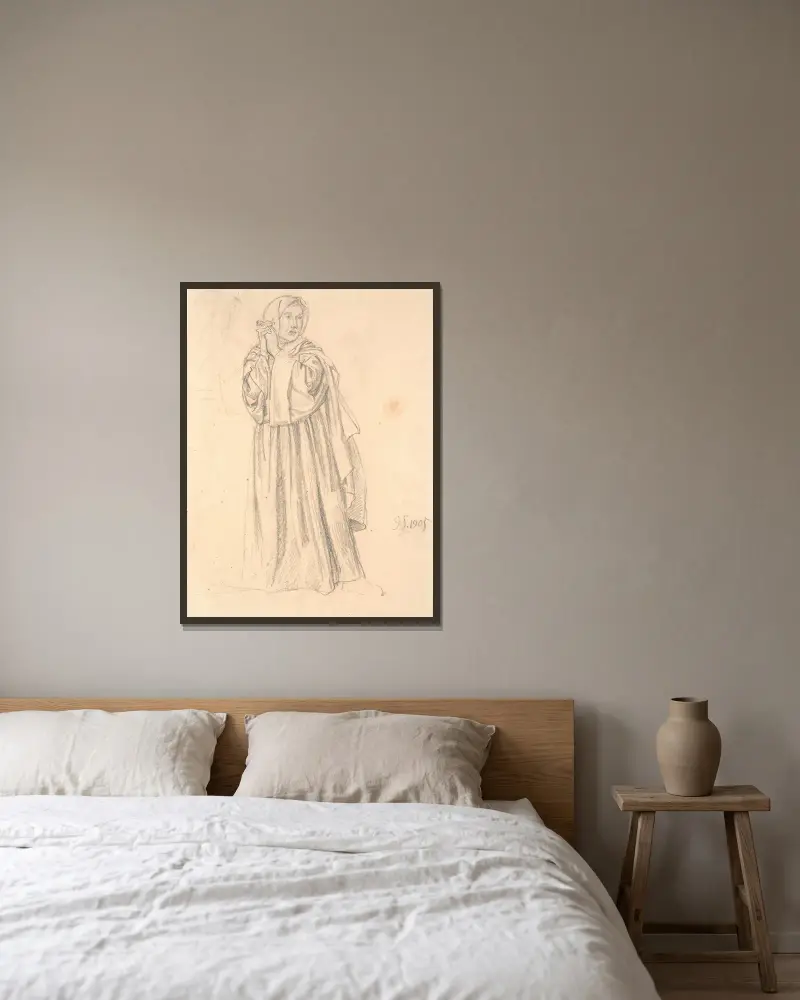 Stehende Frau von Joakim Skovgaard gerahmt an einer Wand