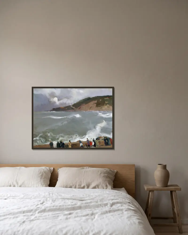 Breakwater, San Sebastian av Joaquín Sorolla inramad på en vägg