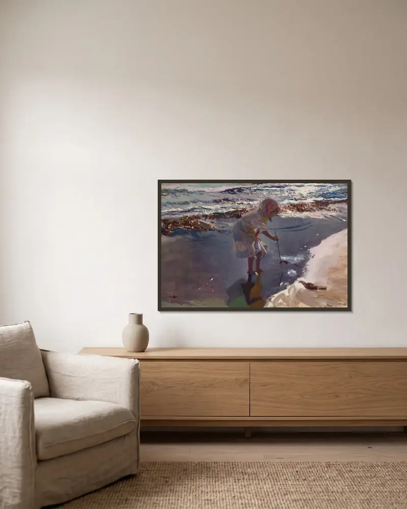 Buscando mariscos, playa de Valencia av Joaquín Sorolla inramad på en vägg
