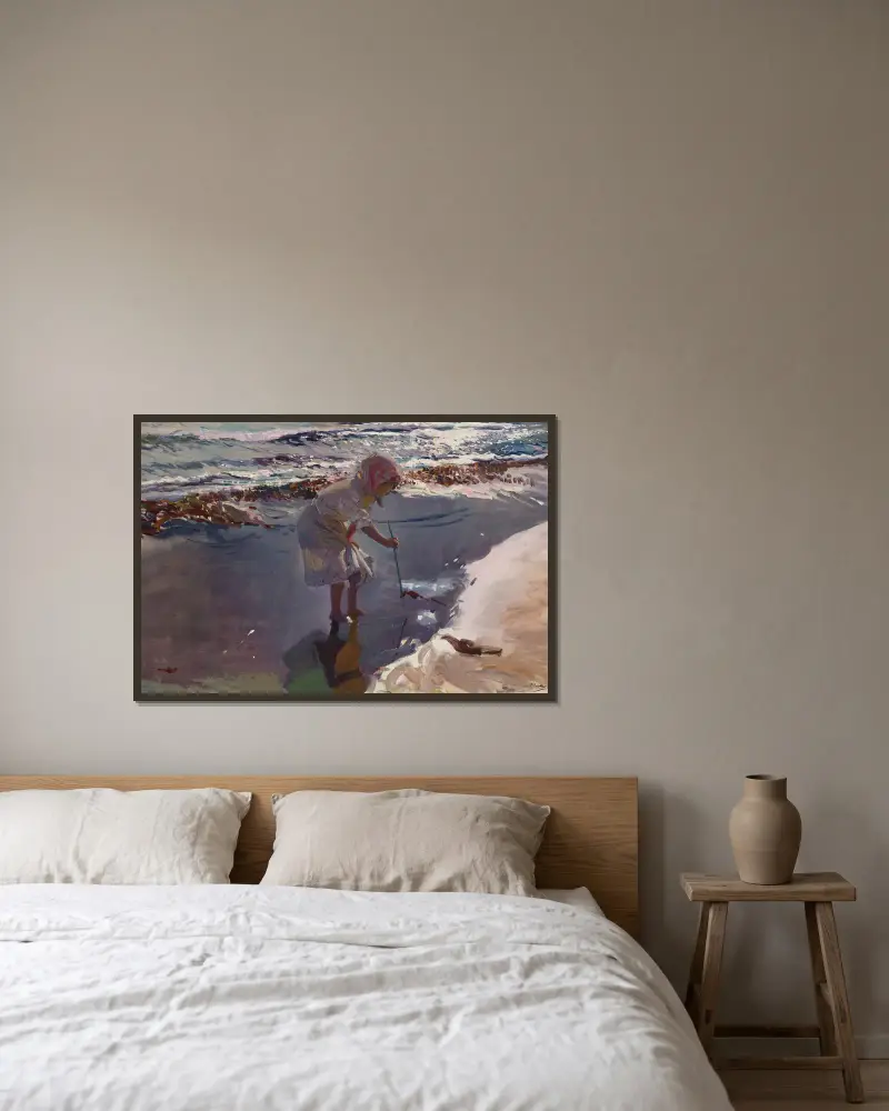 Buscando mariscos, playa de Valencia av Joaquín Sorolla inramad på en vägg