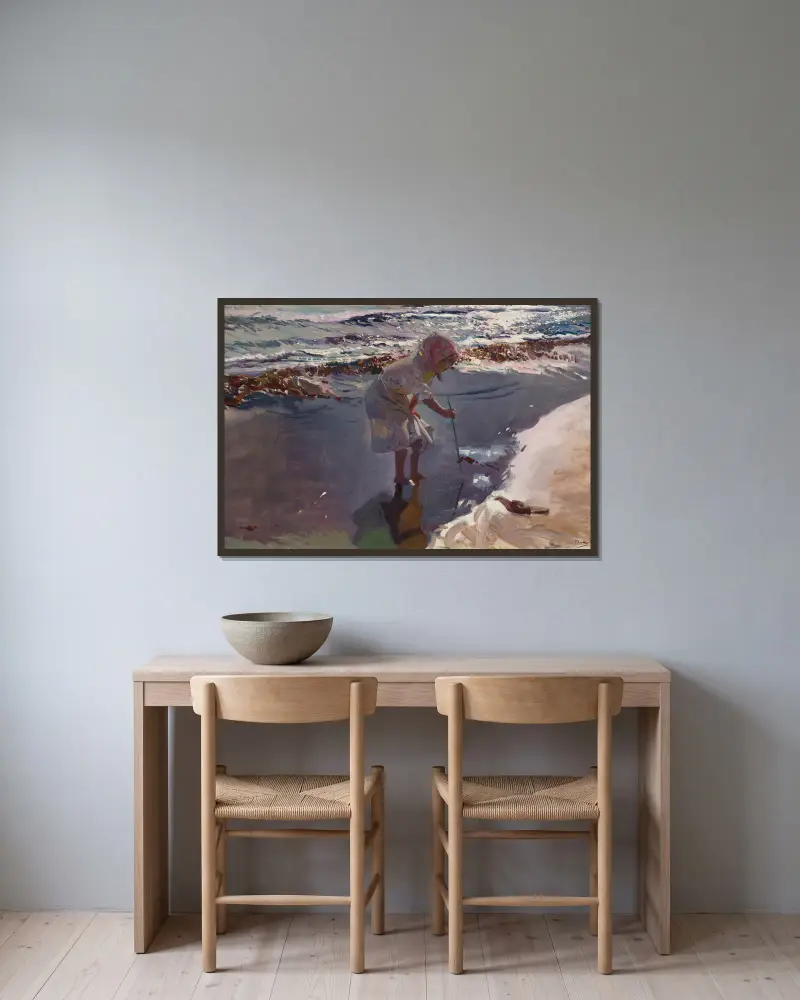 Buscando mariscos, playa de Valencia av Joaquín Sorolla inramad på en vägg