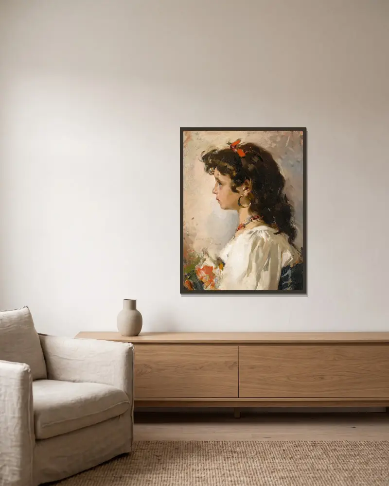 Cabeza de italiana av Joaquín Sorolla inramad på en vägg