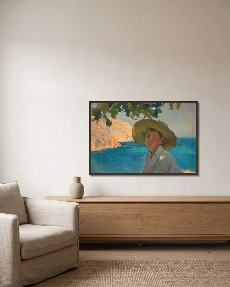 Chico con sombrero, Jávea (boy with sombrero, Jávea) av Joaquín Sorolla inramad på en vägg
