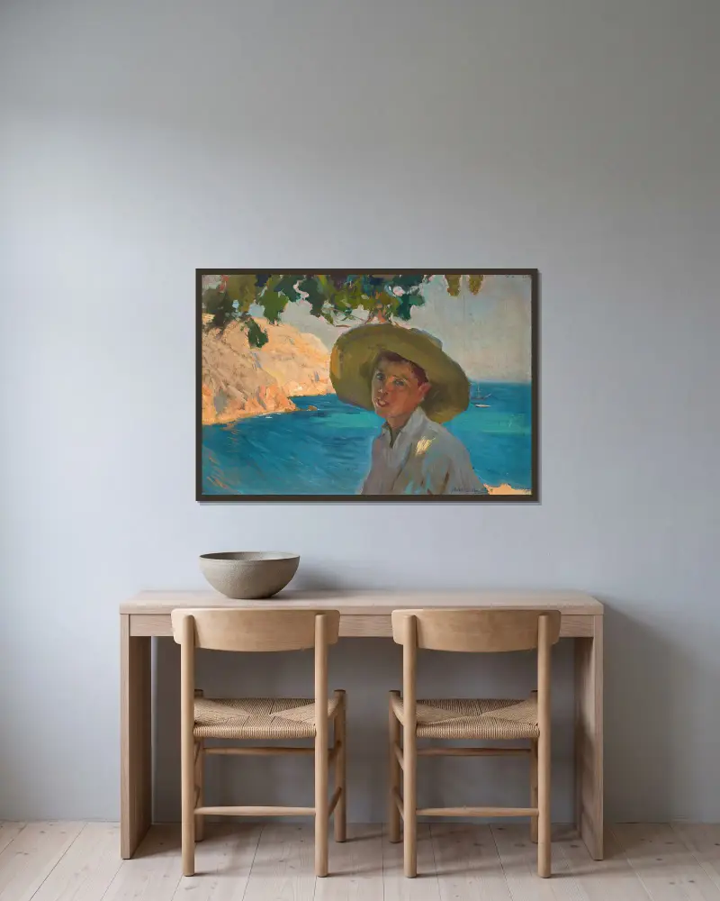 Chico con sombrero, Jávea (boy with sombrero, Jávea) av Joaquín Sorolla inramad på en vägg