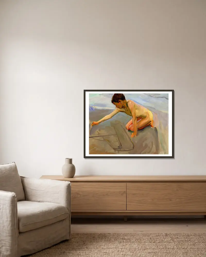 Zeichnung im Sand von Joaquín Sorolla gerahmt an einer Wand