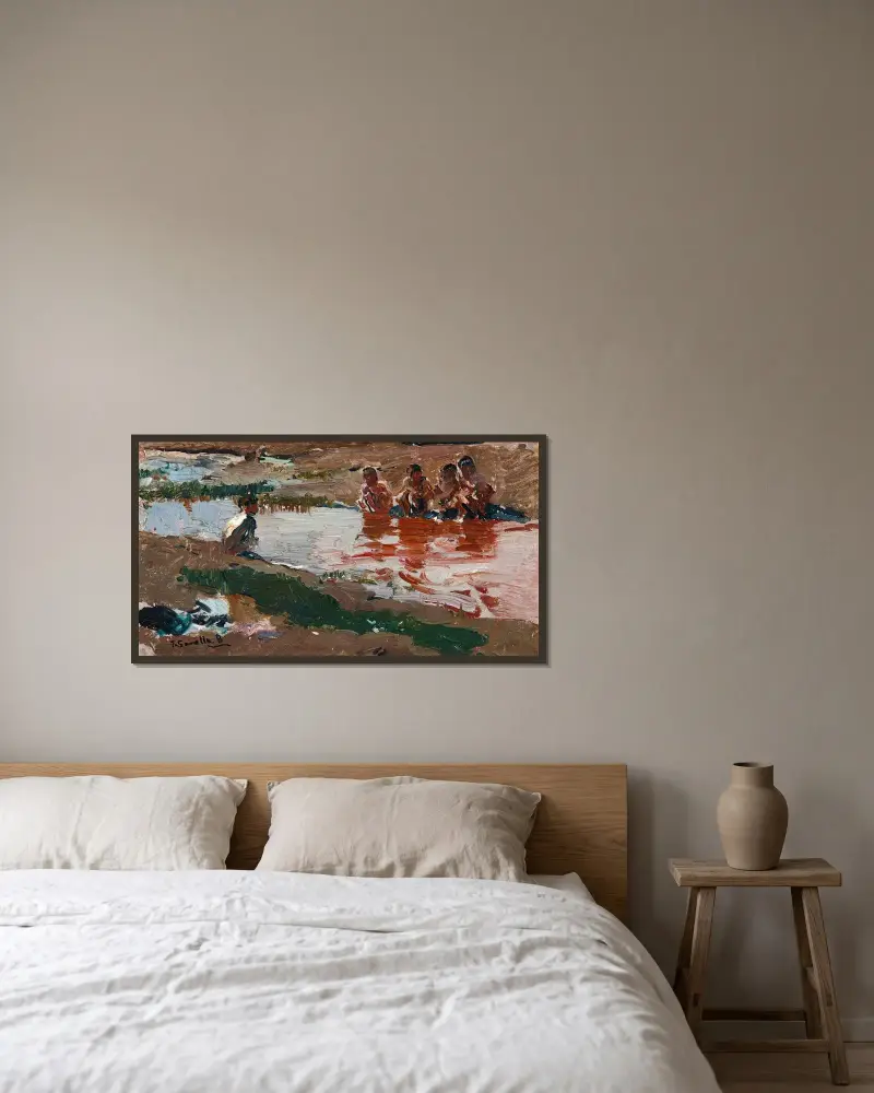 Am Fluss von Joaquín Sorolla gerahmt an einer Wand