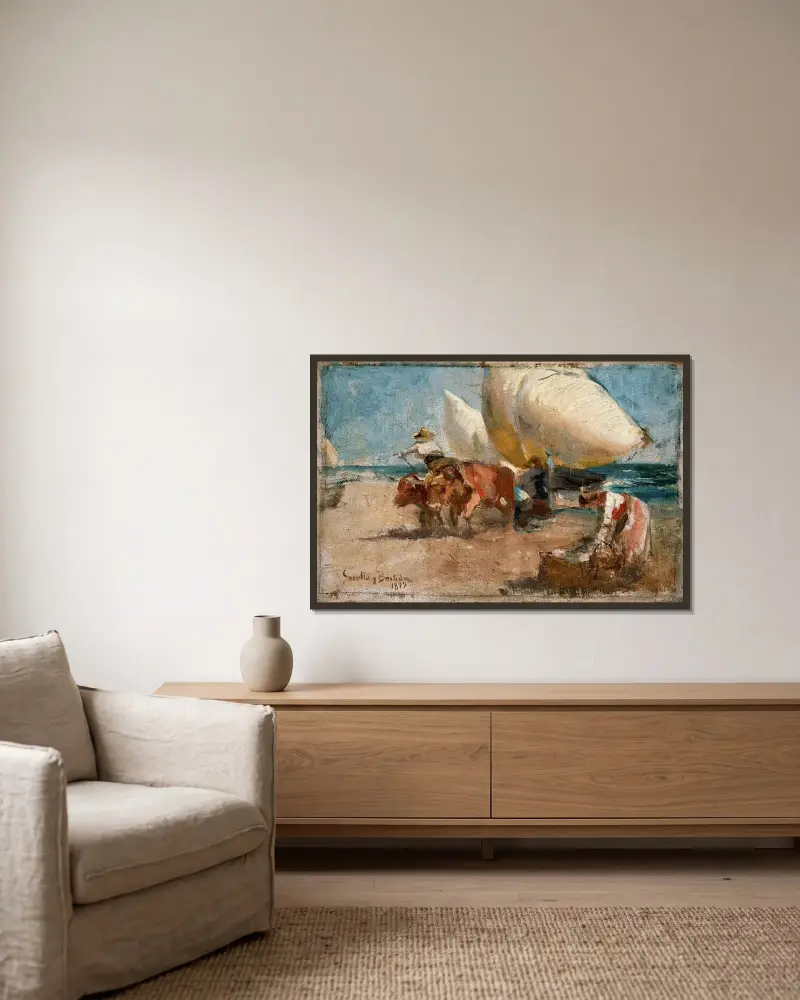 Plážová scéna, Joaquín Sorolla v rámu na stěně